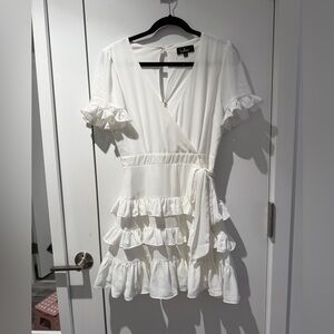 Lulu's White Ruffle Wrap Dress